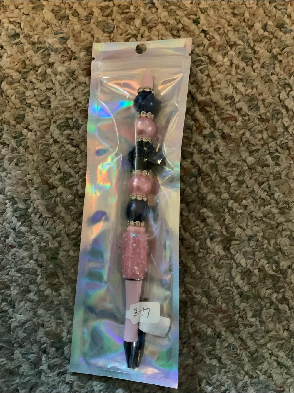 Beaded Decorative Ballpoint Pen in Pink and Navy - Stylish Writing Accessory